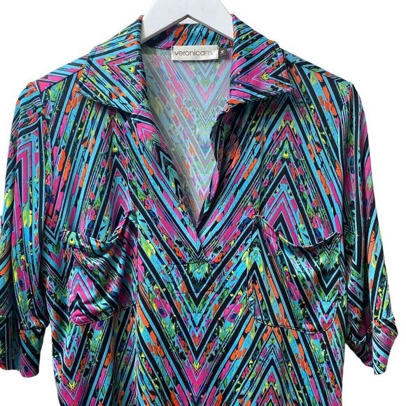 VeronicaM Shirt Dress Medium Luxe Stretch Jersey Pullover Short Sleeve Turquoise - Picture 2 of 12